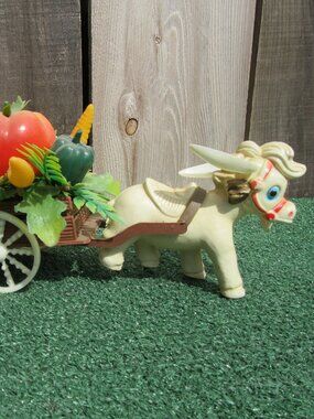 Vintage Anthropomorphic Kitsch Plastic Donkey w/ Tomato Vegetable Cart